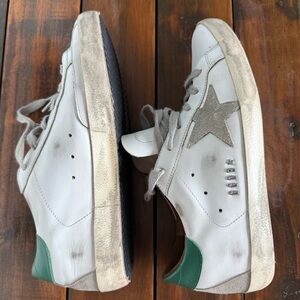 Authentic Golden Goose White Leather Sneakers with Green Heel 38 EUC